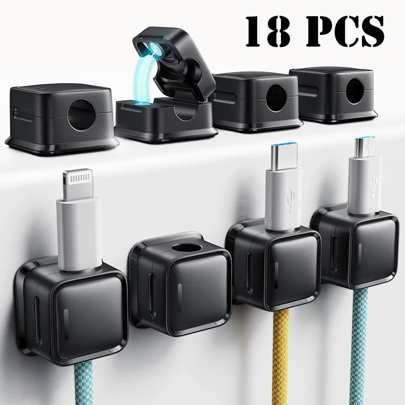 eprolo magnetic cable clips organizer with self-adhesive backing for managing and holding cords and cables neatly.