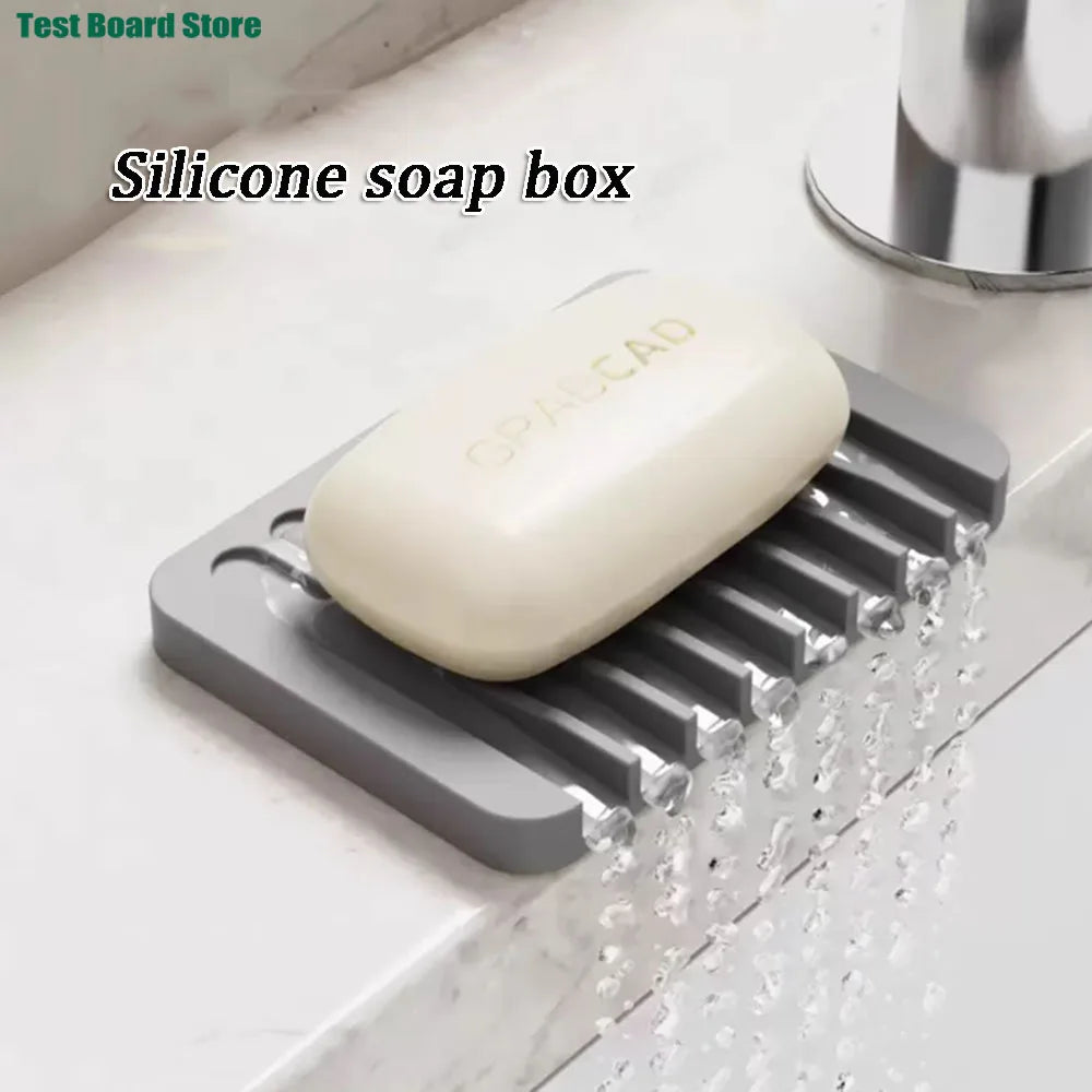 Eprolo free punch soap box with silicone draining soap holder, compact and durable for bathroom or kitchen use