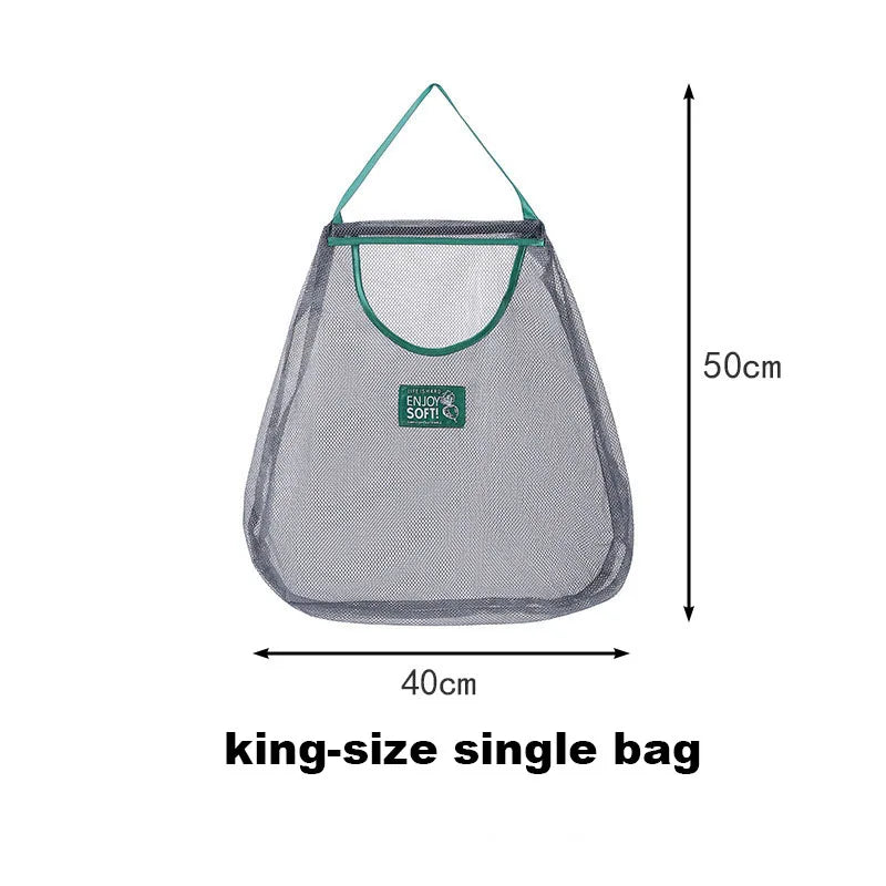 King-size single mesh bag with green trim, 50cm height, 40cm width, ideal for home organization