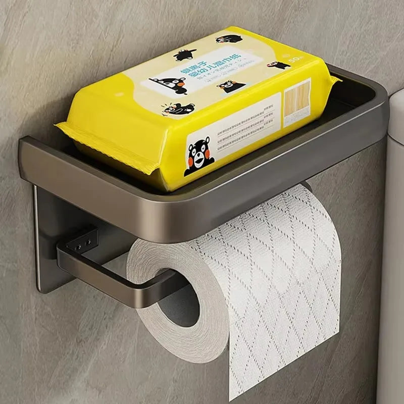 Black Gold Toilet Paper Holder Bathroom Wall Mount Multifunction