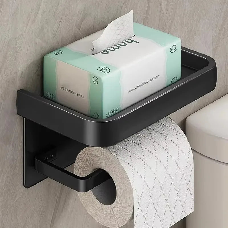 Black Gold Toilet Paper Holder Bathroom Wall Mount Multifunction