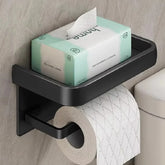 Eprolo black gold bathroom wall mount toilet paper holder with multifunction design, mounted on a bathroom wall.