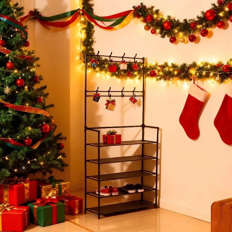 5-Level Metal Shoe Rack Tool-Free Setup Straightforward Design