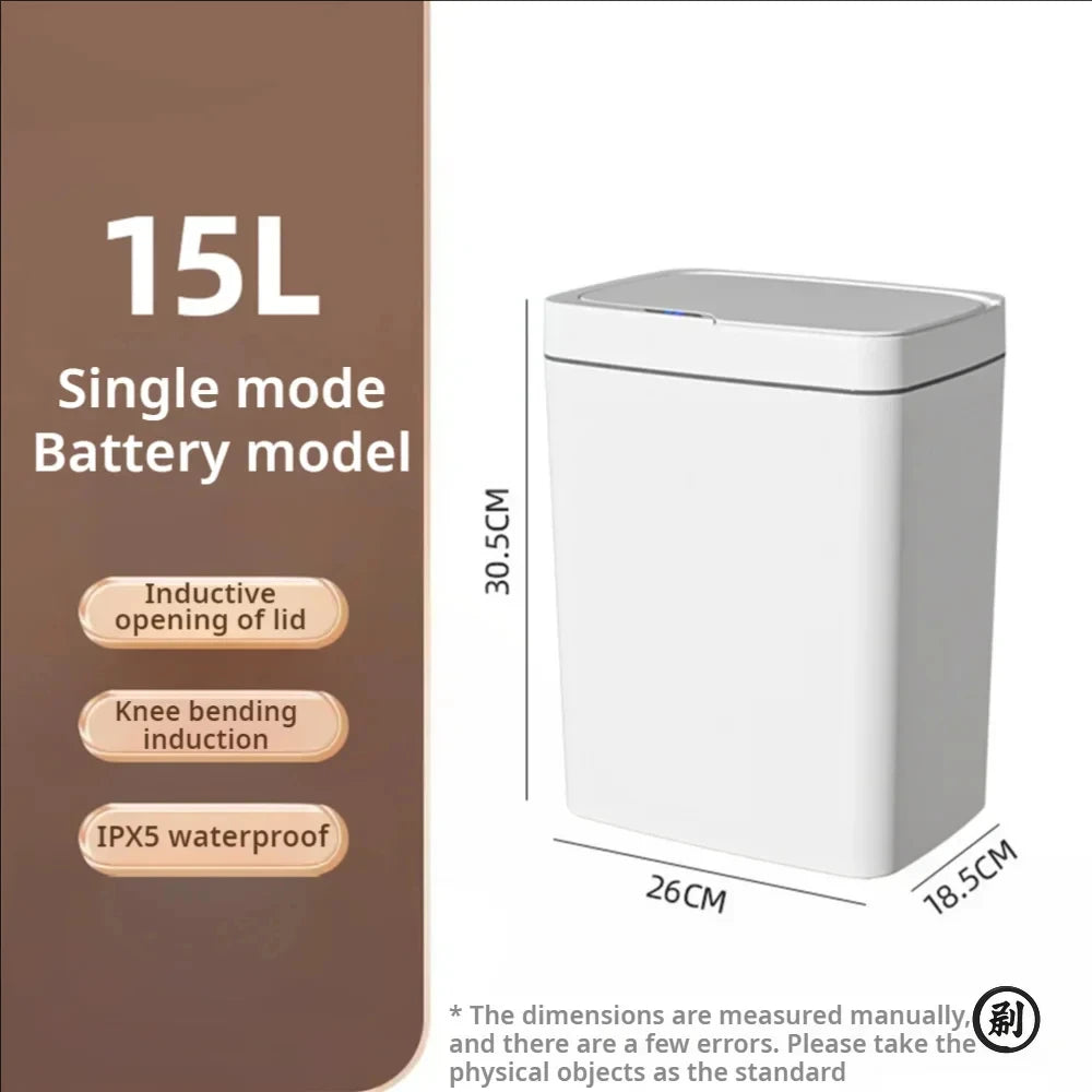 White Touchless 15L Smart Sensor Trash Can – Electronic Bathroom Garbage