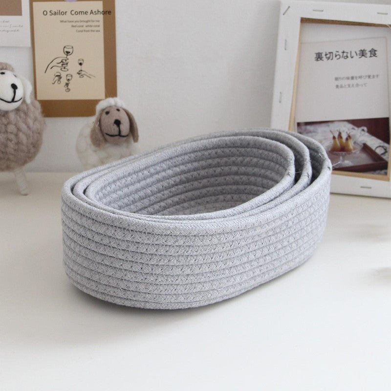 Eprolo Nordic cotton rope woven storage baskets for organizing household items, featuring natural beige color and sturdy handles.