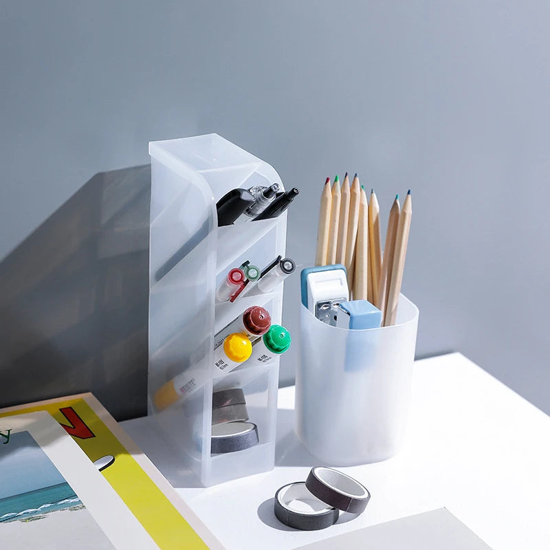 eprolo matte kawaii large capacity desk pen holder and makeup storage box with multiple compartments for organization