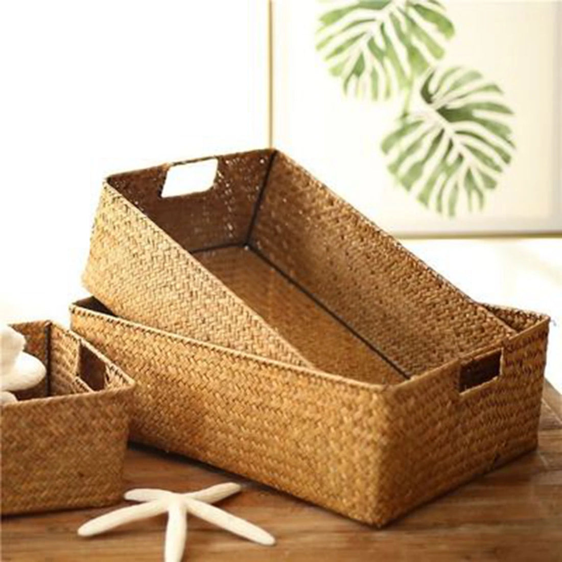 Zerolife Natural Large Woven Seagrass Basket Of Straw Wicker For Home