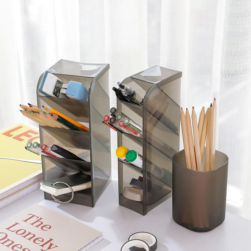 Eprolo matte kawaii large capacity desk pen holder and makeup storage box with multiple compartments for organization