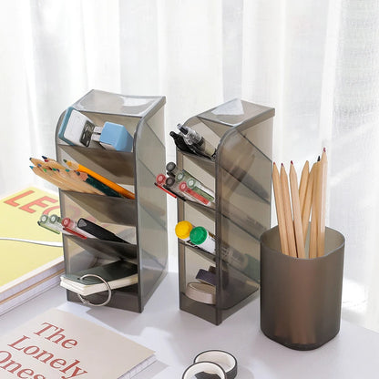Eprolo matte kawaii large capacity desk pen holder and makeup storage box with multiple compartments for organization