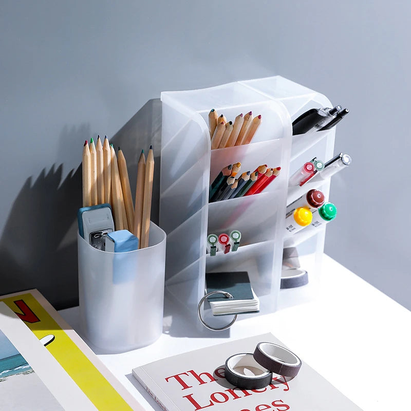 Eprolo matte kawaii large capacity desk pen holder and makeup storage box with compartments for organizing stationery and cosmetics.
