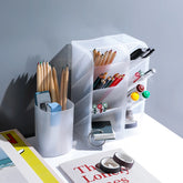 Eprolo matte kawaii large capacity desk pen holder and makeup storage box with compartments for organizing stationery and cosmetics.
