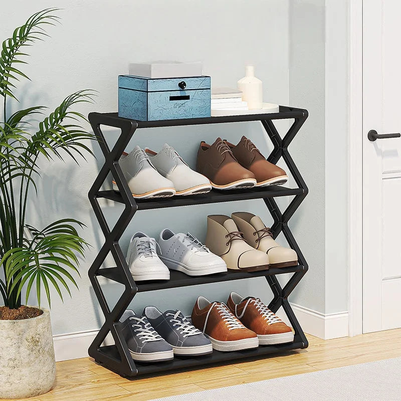 4 Tier Shoe Organizer, Foldable Shoe Rack Space Saving Standing Organizer