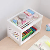 White PP desktop double layer storage rack from eprolo with rectangular shape and organized compartments for office or home use.
