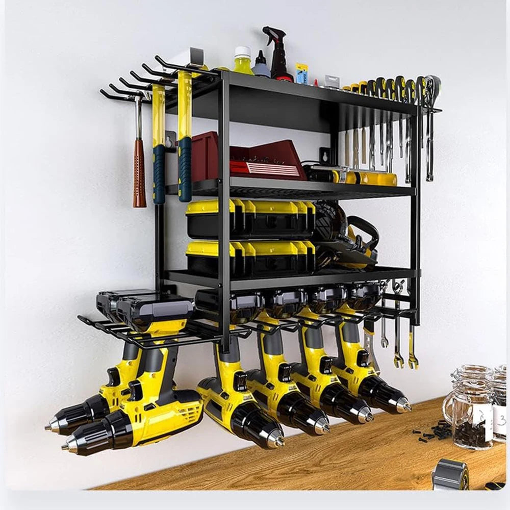 Power Tool Organizer 4 Layer Wall Mounted Storage Rack With Hooks