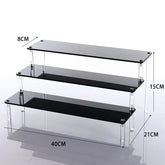 Black acrylic display stand with 1-5 tiers, clear riser rack for cupcakes, ideal for showcasing baked goods and desserts.