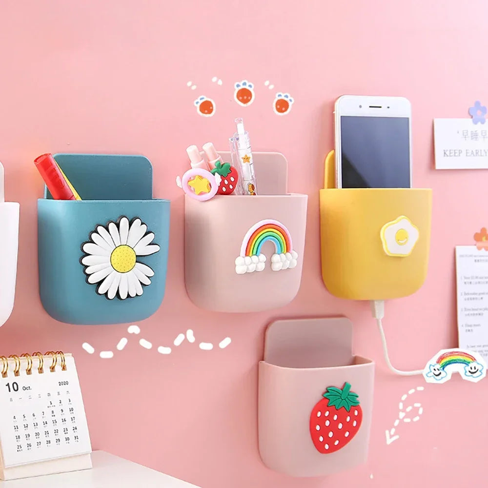 Cute Storage Rack Desk Organizer Pen Holder Self Adhesive Stationery Holder