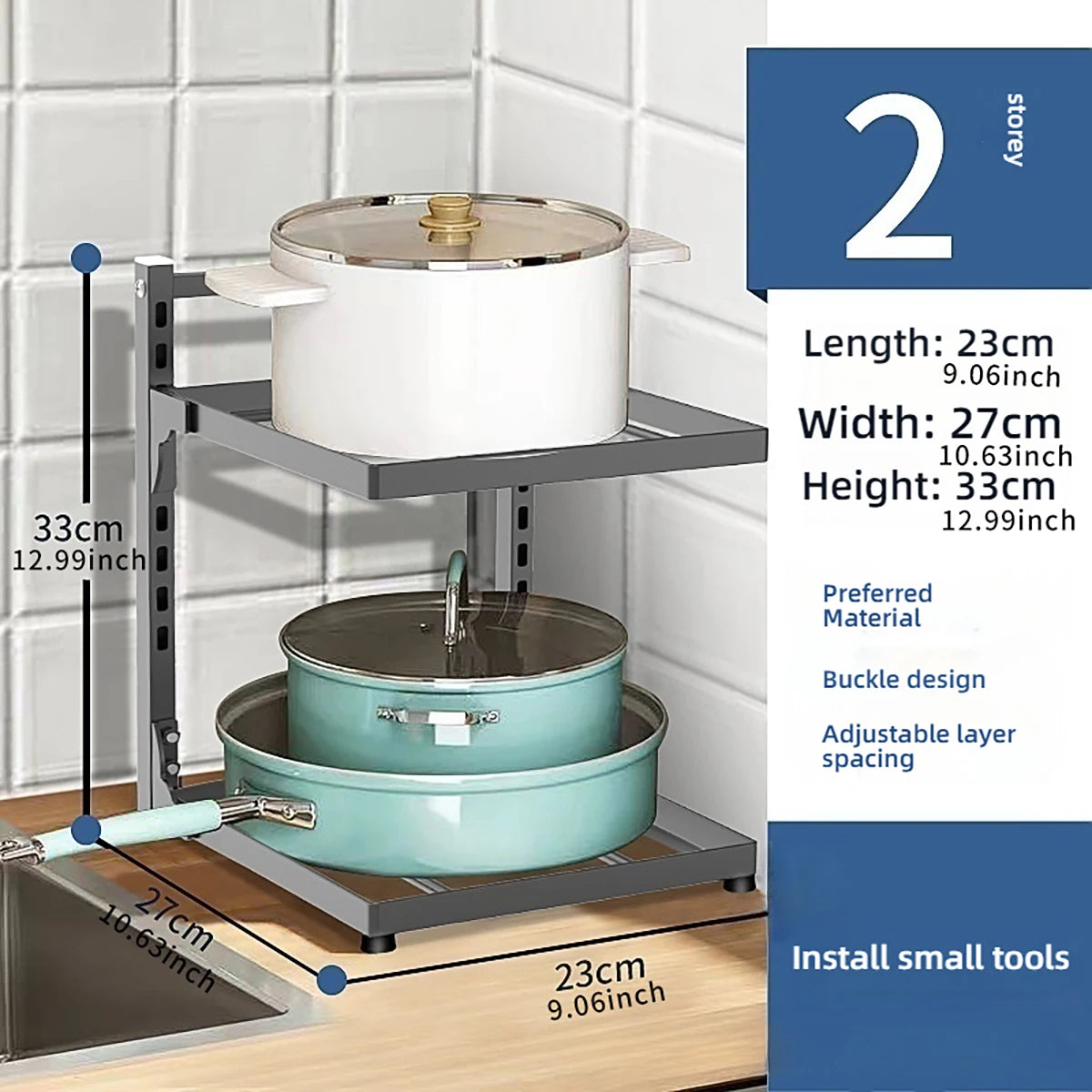 Kitchen Shelf Space-saving Kitchenware Storage Rack Adjustable Pot Rack