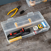 Transparent eprolo tool storage box with handle, portable tool case for organizing and carrying small tools efficiently.