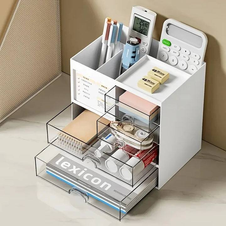 eprolo desktop combination drawer storage box and desk organizer with pen holder, compact and practical for workspace organization