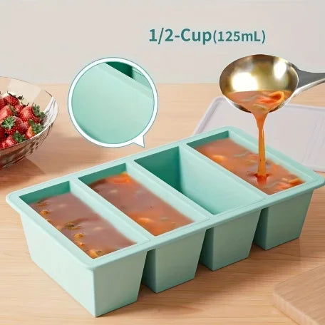 1pc Silicone Freezer Tray with Lid - Durable Kitchen Storage Container