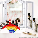 Colorful rainbow pen cup by eprolo, decorative desktop organizer with five compartments for pencils, pens, and stationery.