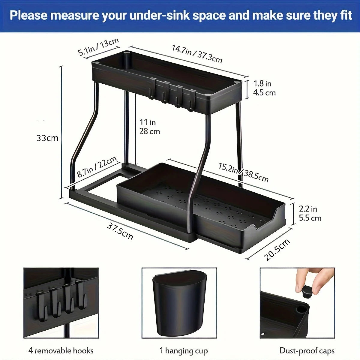 Space Saving 2 Tier Under Sink Organizer,Pull Out Storage Box Drawer Organizer