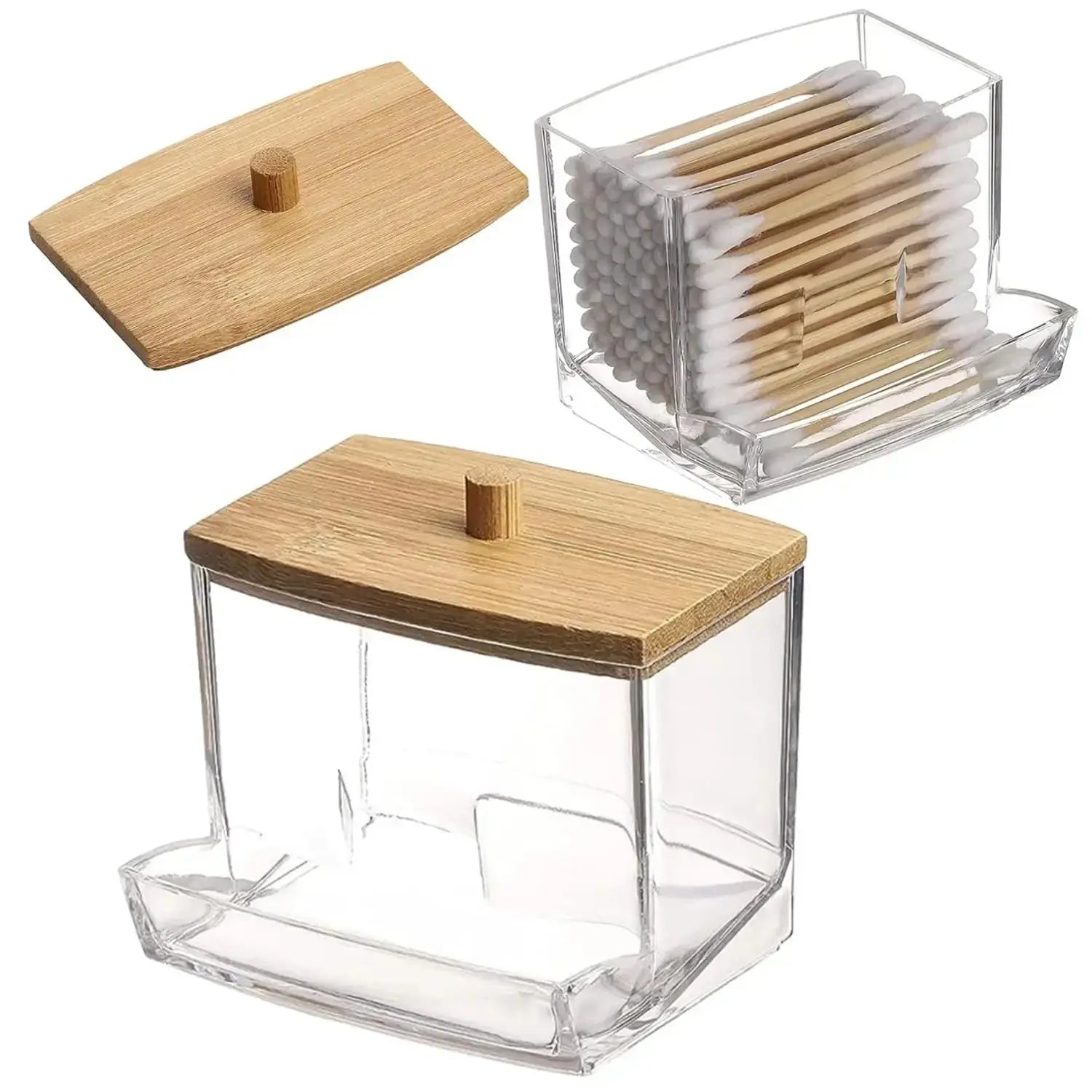 1Pcs Cotton Swab Holder, Cotton Swab Dispenser with Bamboo Jars