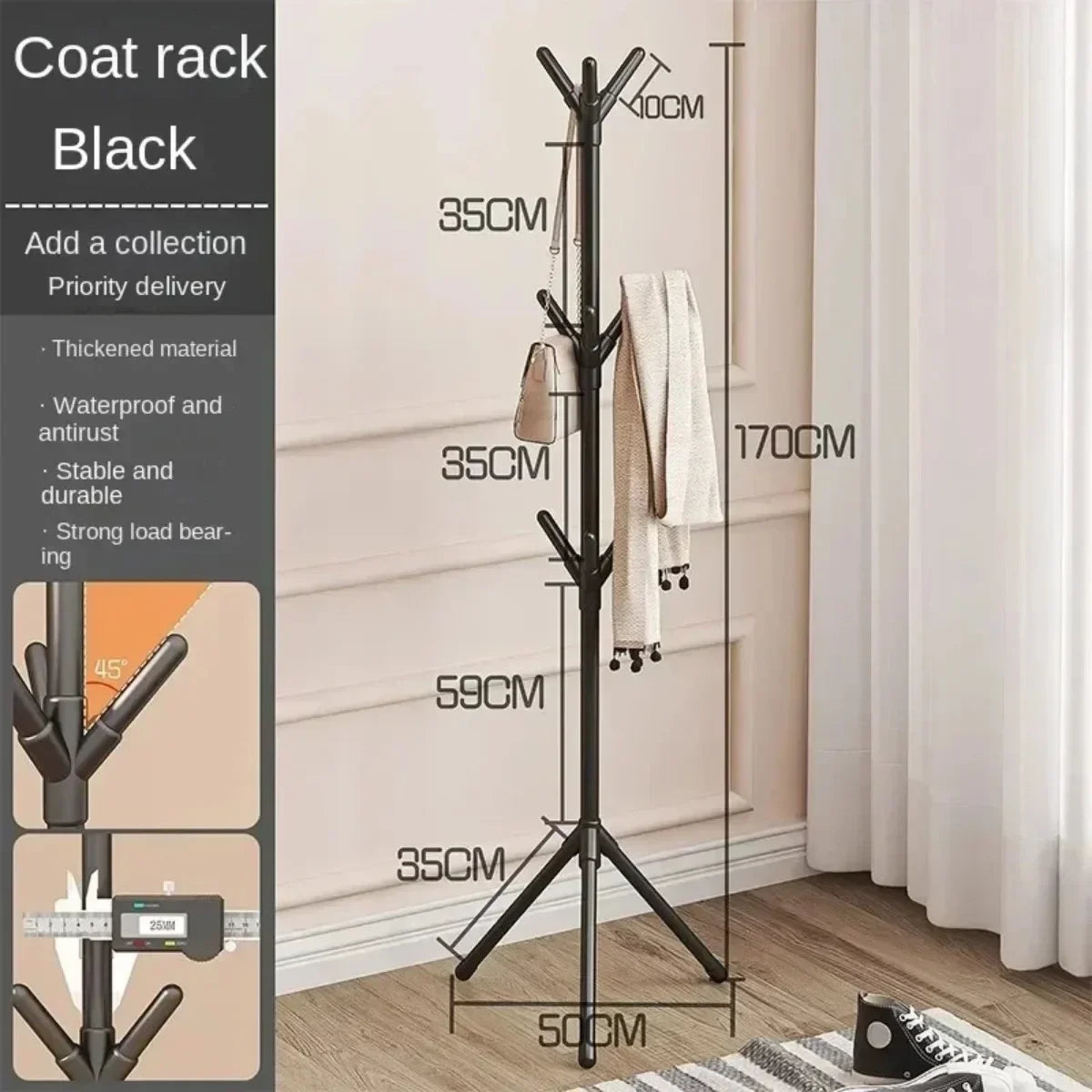 Vertical Bedroom Clothes And Hats Rack - Floor to Floor Coat Hook Tree