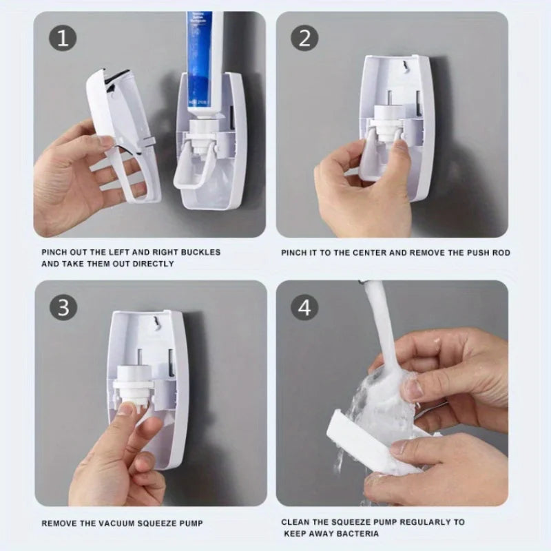 Wall-Mounted Toothbrush & Toothpaste Holder Set with Automatic Dispenser
