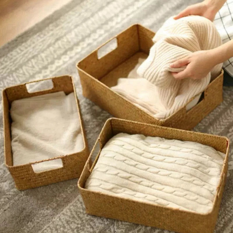 Woven Seagrass Basket for Home Decor, Natural Wicker Basket, Storage Basket