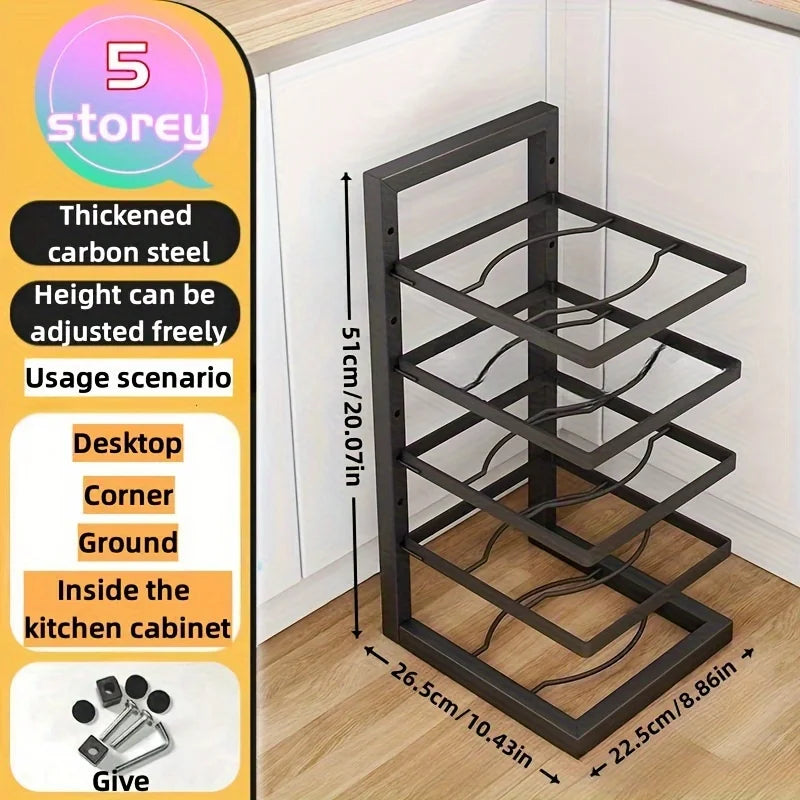 Adjustable Pot Rack Organizer, Kitchen Stainless Steel Pot Storage Rack