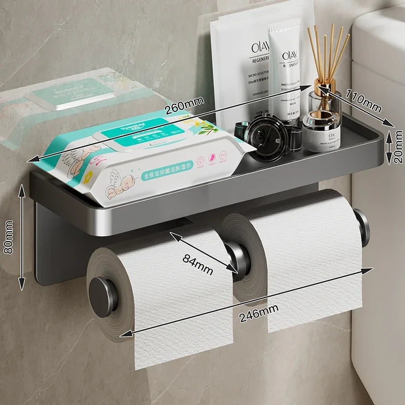 Black Gold Toilet Paper Holder Bathroom Wall Mount Multifunction