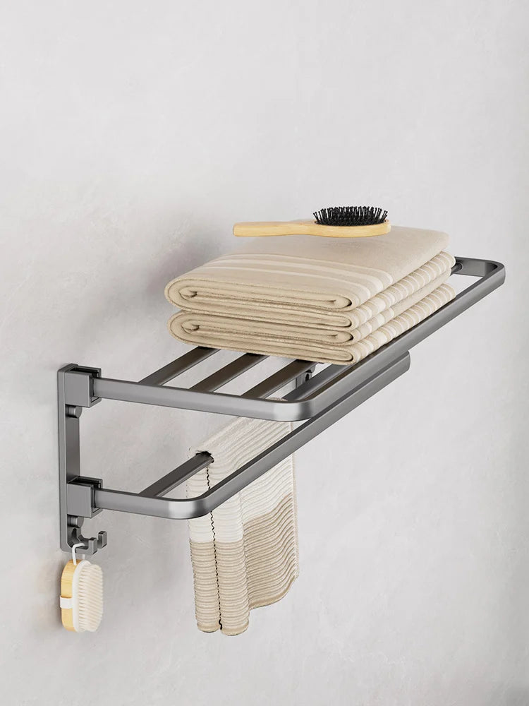Matte Black 50CM Folding Holder With Hook Towel Holder Wall Mount