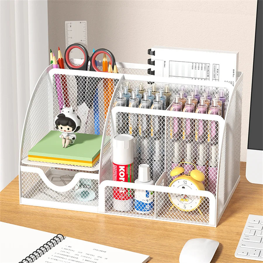 Desk Stationery Organizer Creative Metal Pen Holder Pencil File Storage