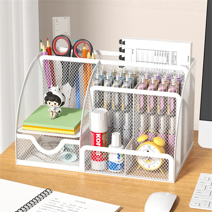 Creative metal desk stationery organizer with pen holder and file storage, ideal for office or home workspace, by eprolo.