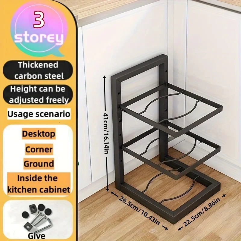 Adjustable Pot Rack Organizer, Kitchen Stainless Steel Pot Storage Rack