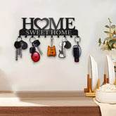 Black metal wall mount key holder with hooks, designed for home organization, by eprolo.