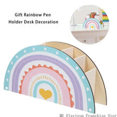 Rainbow pen cup organizer with five compartments for desktop pencils and stationery, decorative eprolo pencil holder