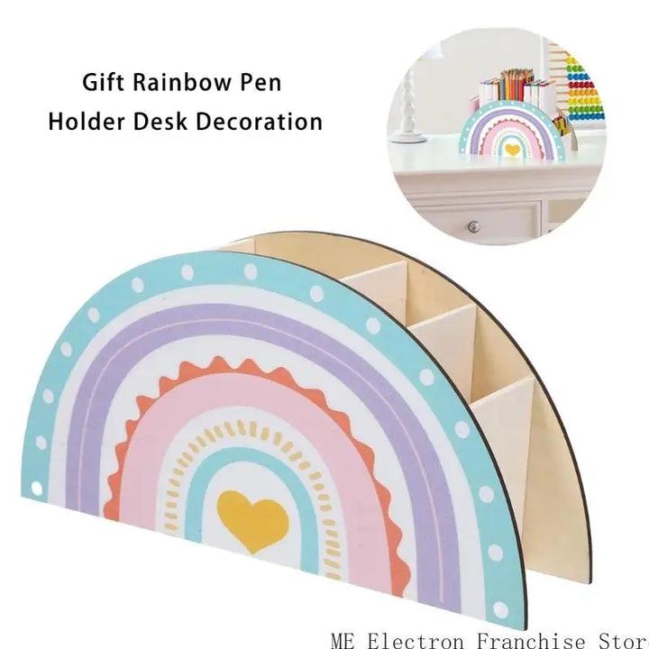 Rainbow pen cup organizer with five compartments for desktop pencils and stationery, decorative eprolo pencil holder