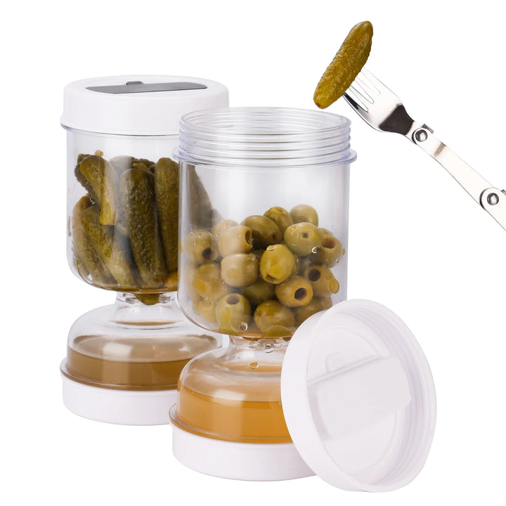 New Olive and Pickle Strainer Jar, Olive Container Hourglass Jar with Strainer