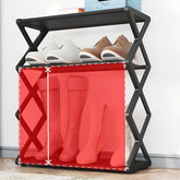 Foldable 4-tier shoe organizer rack from eprolo with space-saving design and standing structure for organized shoe storage.