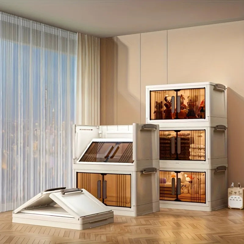 Heavy-Duty Plastic Folding Storage Cabinet with Lid - Foldable & Stackable