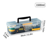 Transparent eprolo tool storage box with handle, portable tool case showing compartments for organizing tools.