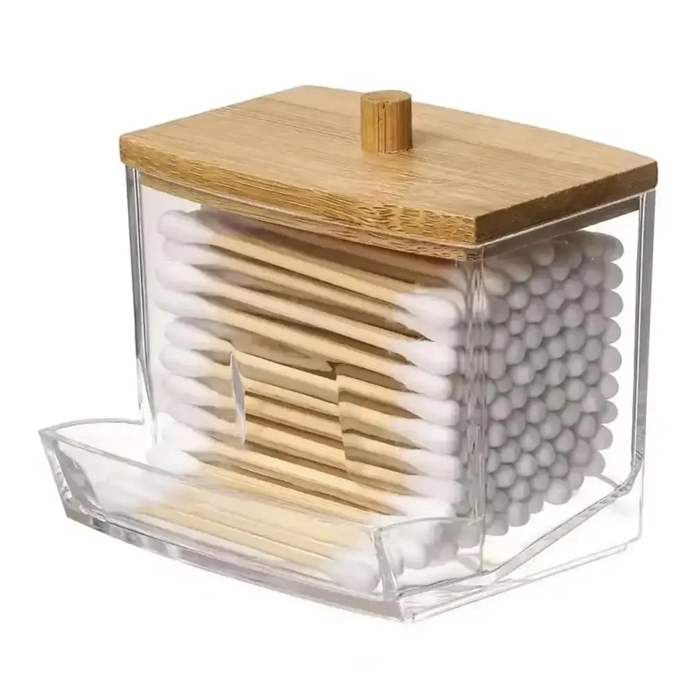 1Pcs Cotton Swab Holder, Cotton Swab Dispenser with Bamboo Jars