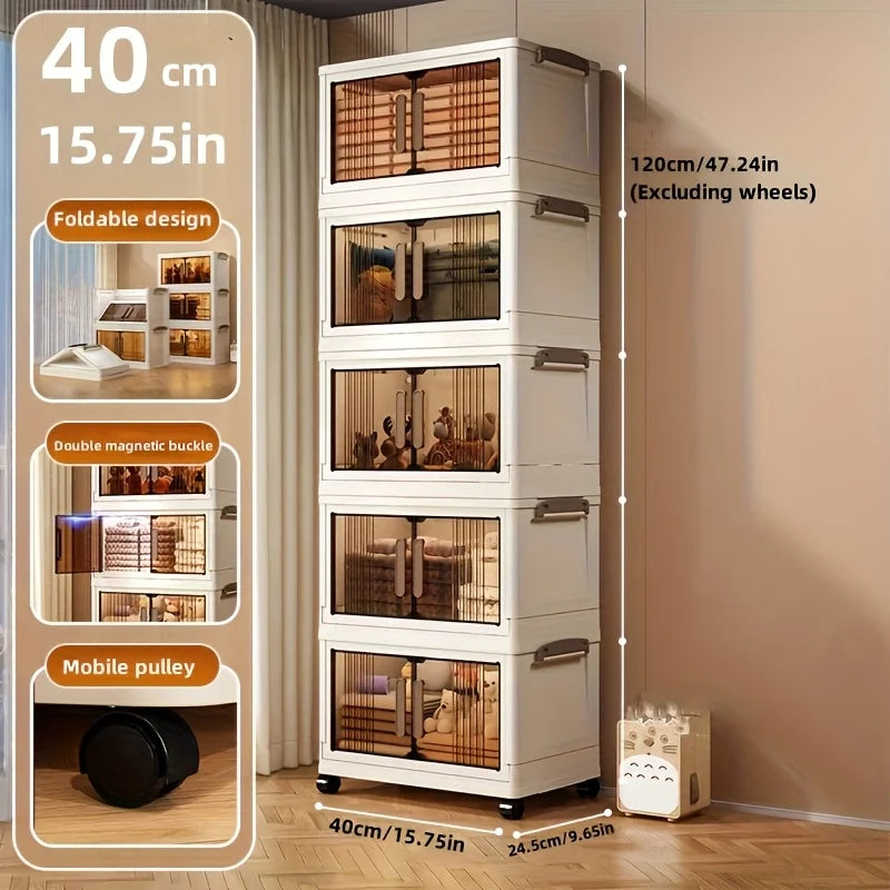 Heavy-Duty Plastic Folding Storage Cabinet with Lid - Foldable & Stackable