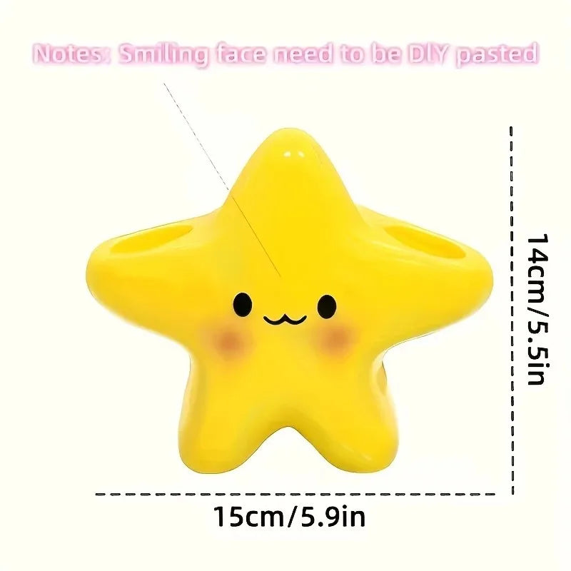 Cute star-shaped toothbrush holder by eprolo, freestanding bathroom organizer with multiple slots for toothbrushes and toothpaste.