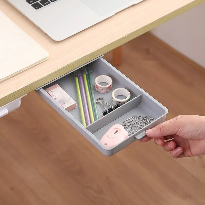 Hidden Drawer Organizer No-Punch Under Desk Stationery Box Tray