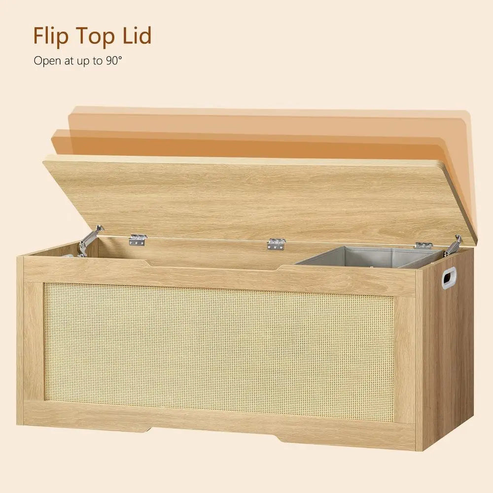 47.2 Large Storage Chest with Fabric Drawer, Toy Box with Safety Hinges