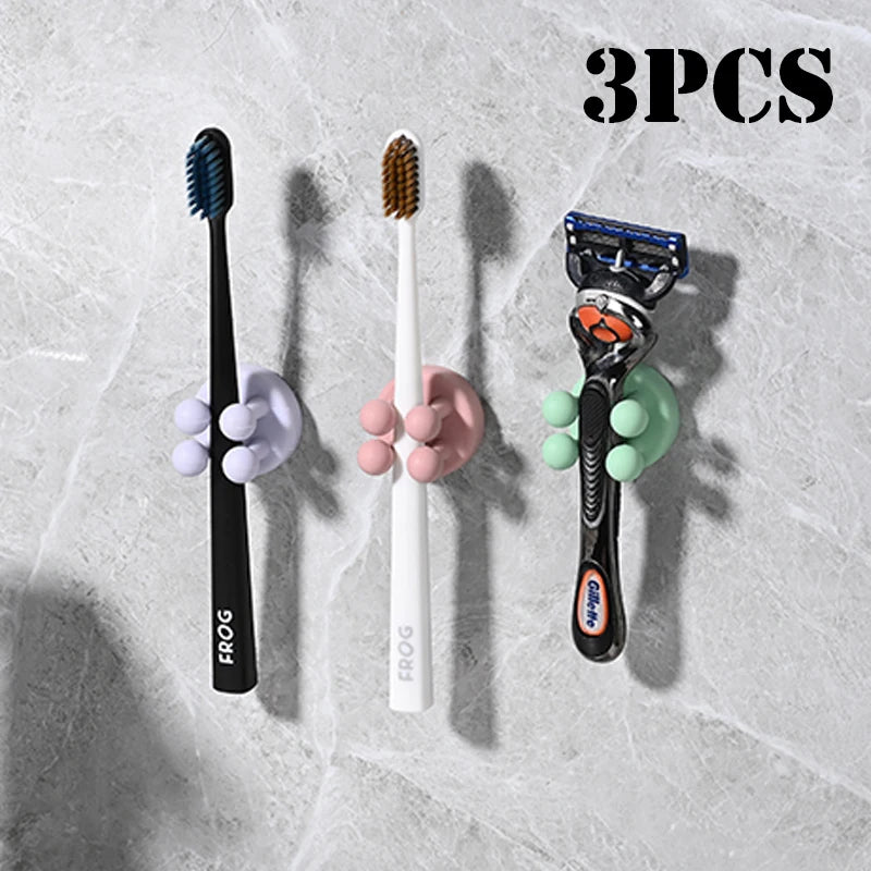 3pcs Adhesive Silicone Toothbrush Holders Wall Mounted Hanging Organization