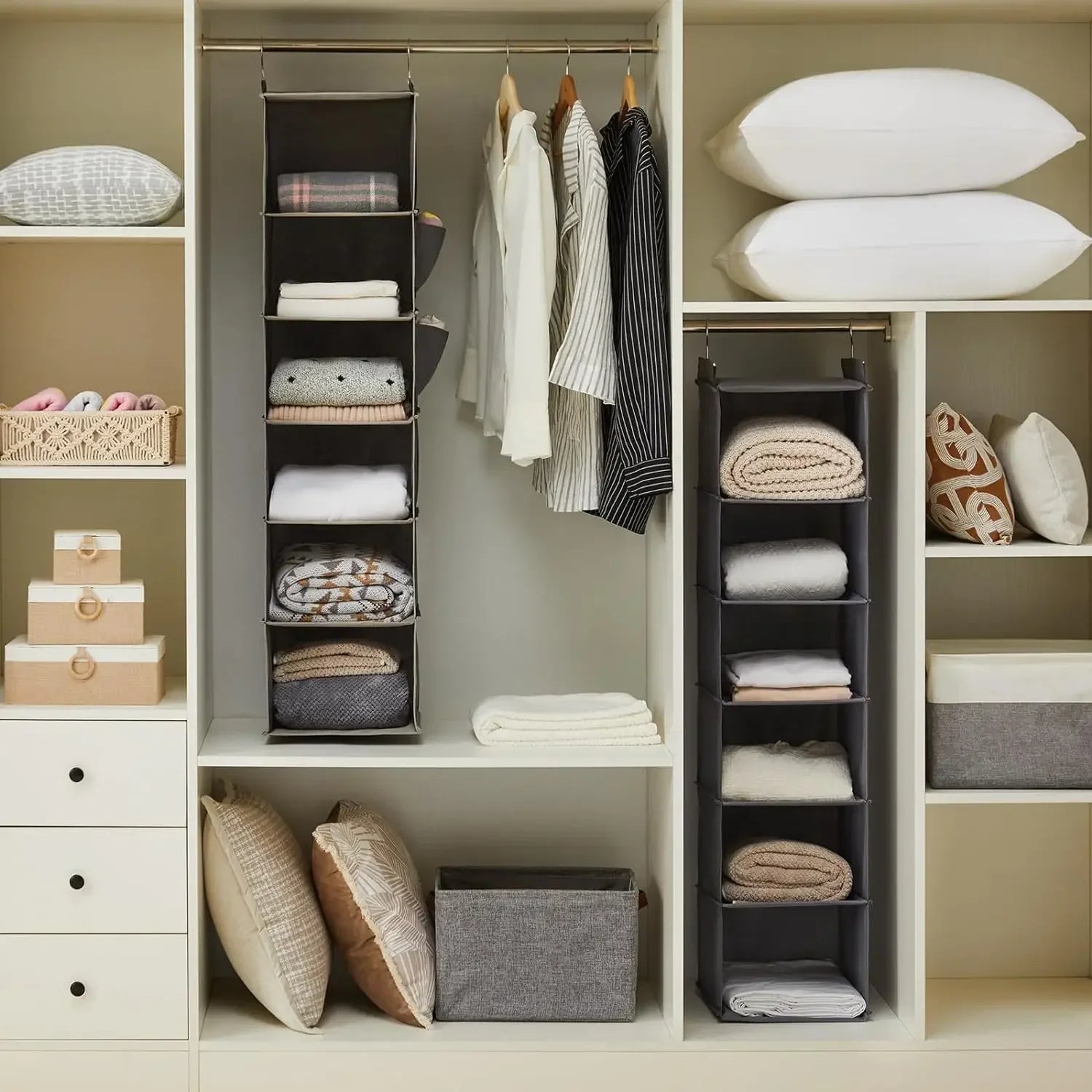 Hanging Closet Organizer, 6-Shelf Wardrobe Storage Bag with Hooks